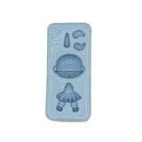 Molde de silicona muñequita infantil Amorzinho con cavidades para cabeza, cuerpo y accesorios, ideal para porcelana fría Angela Moldes.
